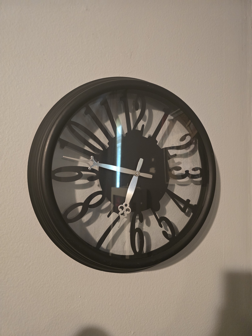 Contemporary Black Wall Clock with Silver Hands - Home Wall Decor